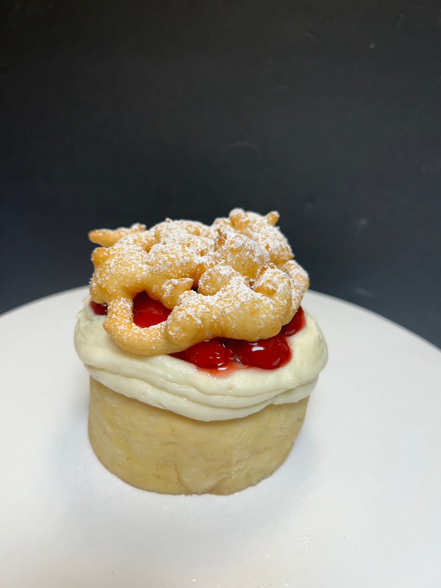 Cherry Funnel Cake Cinnamon Roll