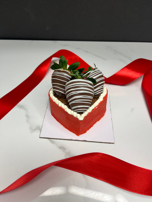 Valentine’s Pre-order ❤️ Mini Heart Shaped “Box of Chocolates” Cake with 3 Chocolate Covered Strawberries
