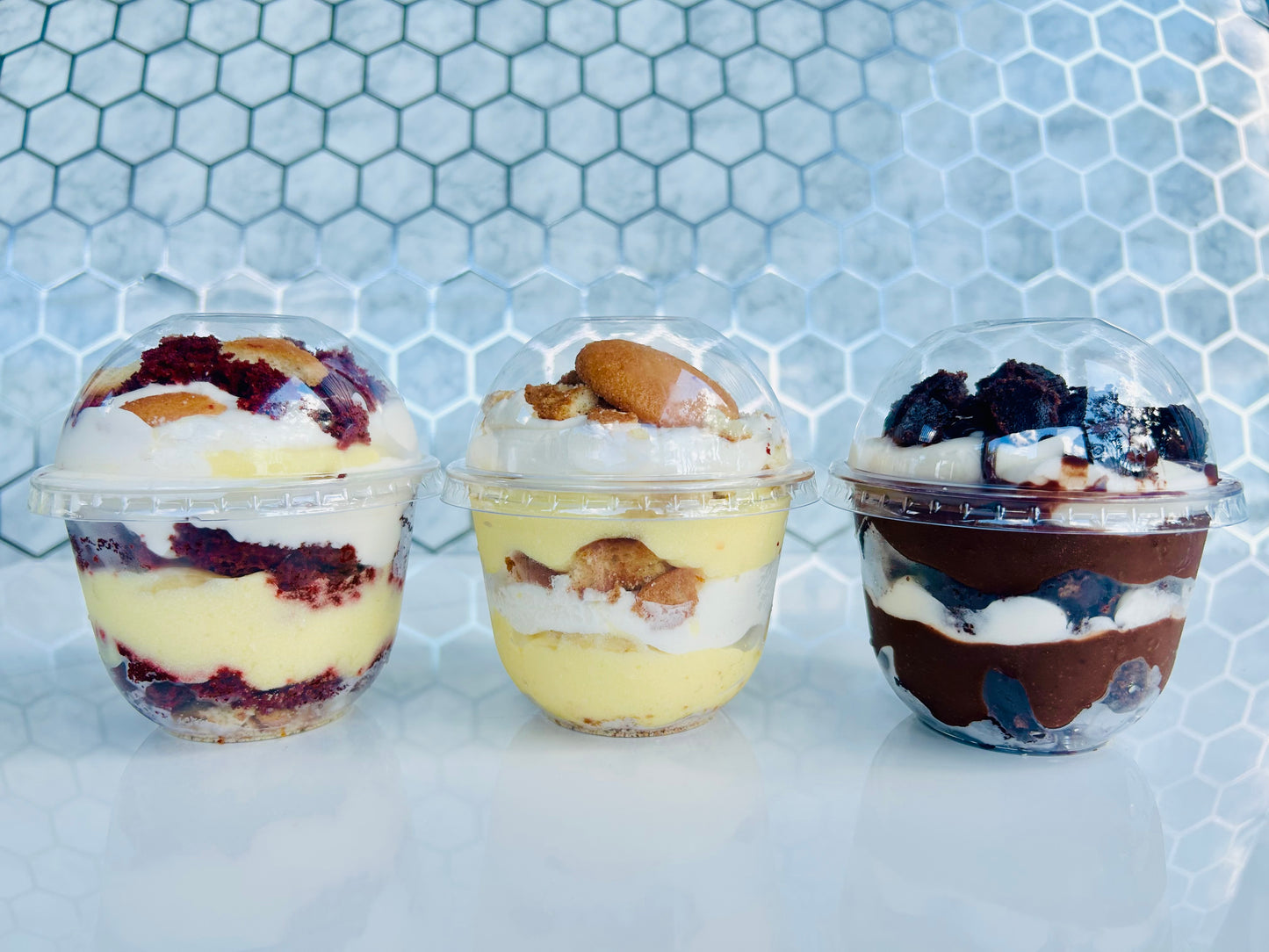 Treat Trio Dessert Cups (1 of each flavor) Banana, Brownie, Red Velvet Banana Pudding)