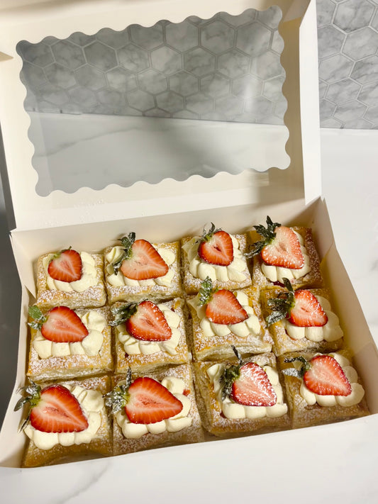 1 dozen Mini Puff pastries -Strawberries & cream