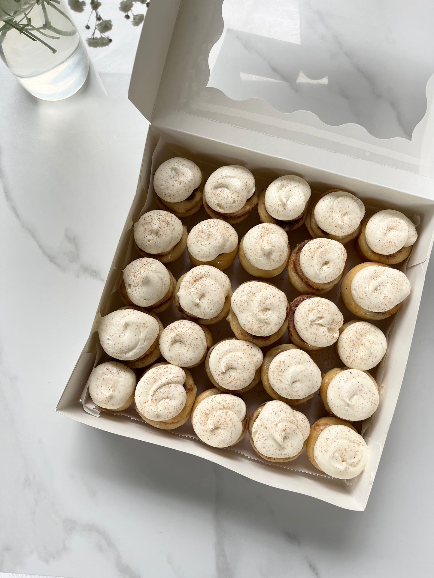 (SATURDAY ONLY) 1 dozen box of all 3  Mini Cinnamon Rolls Flavors  (Cherry Cheesecake, Peach Cobbler, Original)