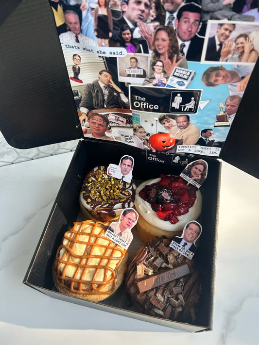 Limited Edition The Office 4 pack cinnamon roll box (Theme song playing box) Reusable and Rechargeable Music Module included