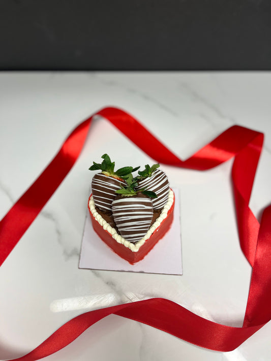 Valentine’s Pre-order ❤️ Mini Heart Shaped “Box of Chocolates” Cake with 3 Chocolate Covered Strawberries