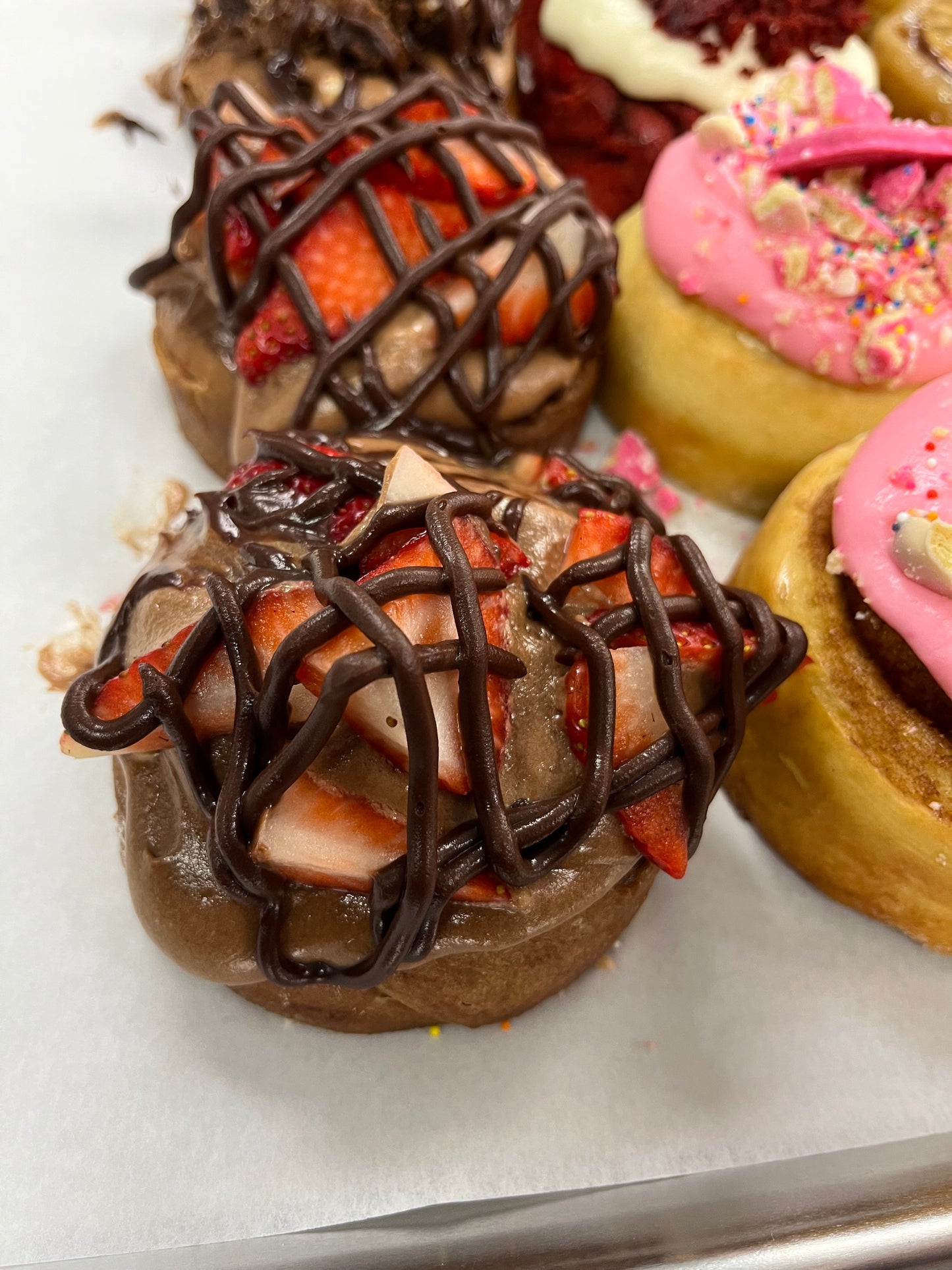 1 Jumbo Chocolate Covered Strawberry Cinnamon Roll