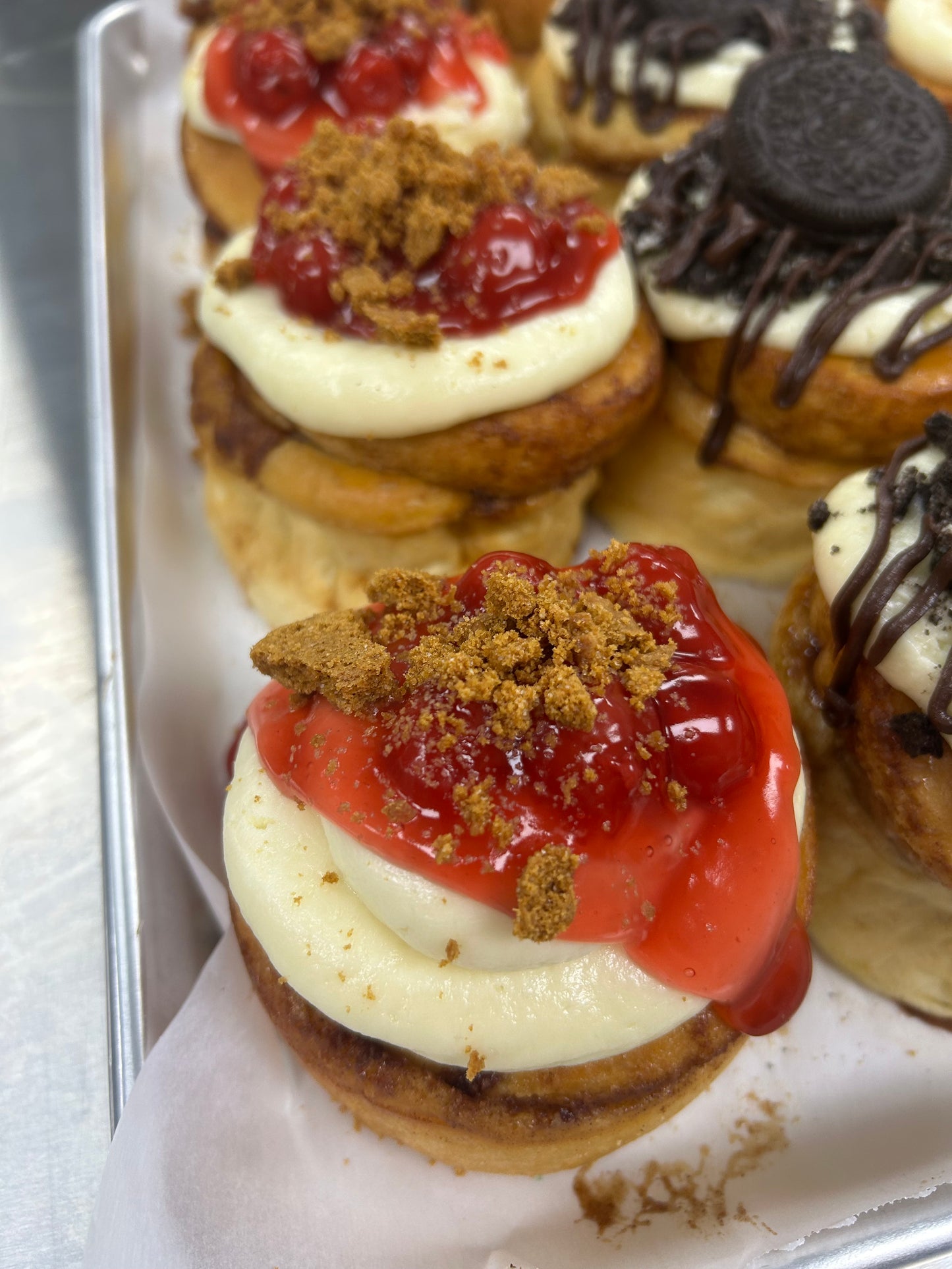 Cherry Cheesecake Jumbo Cinnamon Roll- jumbo fresh baked cinnamon roll cherry cheesecake flavor