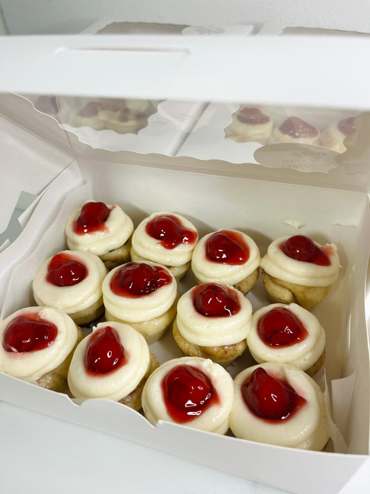 (SATURDAY ONLY) 1 dozen box of all 3  Mini Cinnamon Rolls Flavors  (Cherry Cheesecake, Peach Cobbler, Original)
