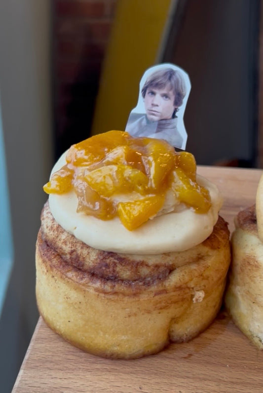 Luke SkyWalkers Brown Butter Peach Cinnamon Roll