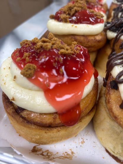 Cherry Cheesecake Jumbo Cinnamon Roll- jumbo fresh baked cinnamon roll cherry cheesecake flavor