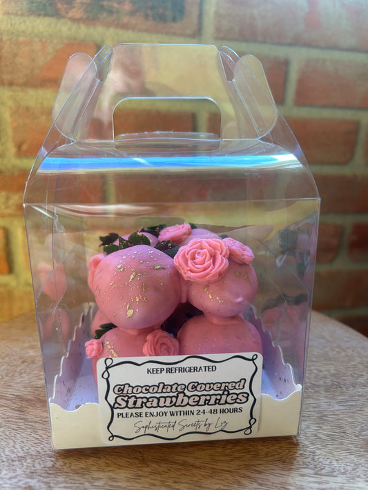 Pink (White Chocolate) Covered Strawberry Cube (8 Strawberries)