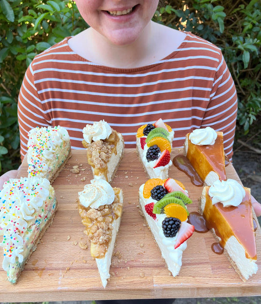 4 slices assorted homemade cheesecake; choose your own flavors!