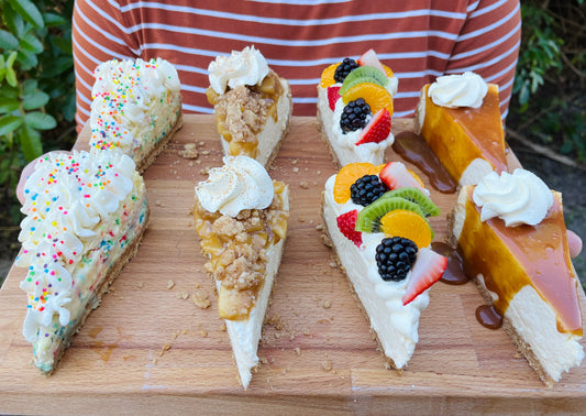 4 slices assorted homemade cheesecake; choose your own flavors!